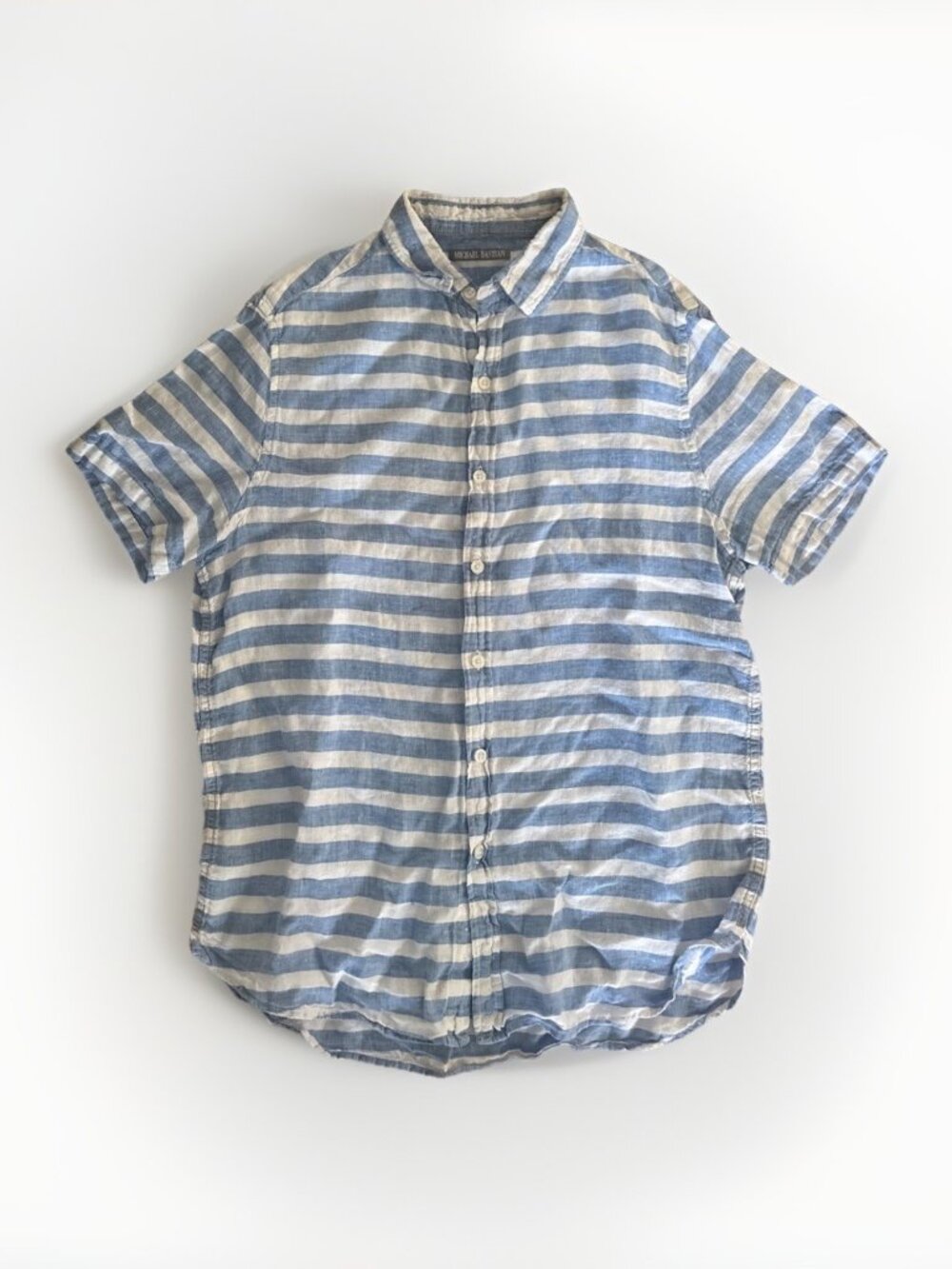 Michael Bastian Blue and White Striped Button Down Shirt Sleeve Linen Shirt S